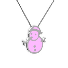 8 ayar beyaz altın kolye (Açık pembe mineli, 40 cm gümüş rolo zincir)