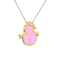 Kardan Adam Kolye - 18 ayar altın kolye (Açık pembe mineli, 40 cm beyaz altın rolo zincir) #1scg31u