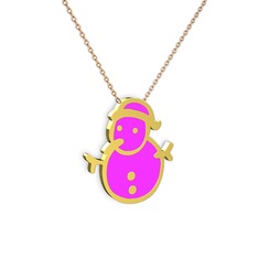 18 ayar altın kolye (Neon pembe mineli, 40 cm gümüş rolo zincir)