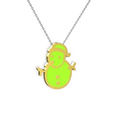 14 ayar altın kolye (Neon yeşil mineli, 40 cm beyaz altın rolo zincir)