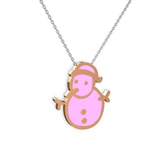 14 ayar rose altın kolye (Açık pembe mineli, 40 cm beyaz altın rolo zincir)