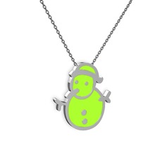 18 ayar beyaz altın kolye (Neon yeşil mineli, 40 cm gümüş rolo zincir)