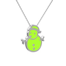925 ayar gümüş kolye (Neon yeşil mineli, 40 cm beyaz altın rolo zincir)