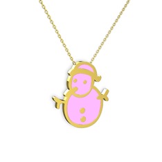 Kardan Adam Kolye - 14 ayar altın kolye (Açık pembe mineli, 40 cm gümüş rolo zincir) #debp3n