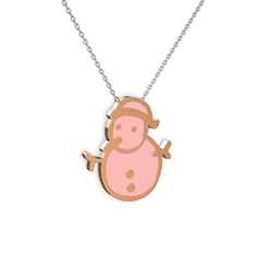 Kardan Adam Kolye - 18 ayar rose altın kolye (Pastel pembe mineli, 40 cm beyaz altın rolo zincir) #glfr29