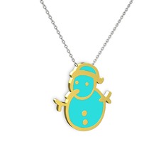 18 ayar altın kolye (Turkuaz mineli, 40 cm gümüş rolo zincir)