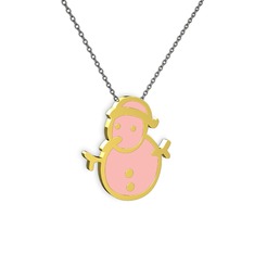 18 ayar altın kolye (Pastel pembe mineli, 40 cm gümüş rolo zincir)