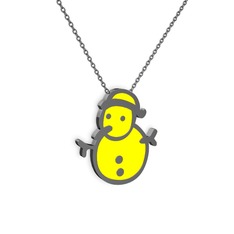 Kardan Adam Kolye - 925 ayar siyah rodyum kaplama gümüş kolye (Sarı mineli, 40 cm gümüş rolo zincir) #nwtwvj