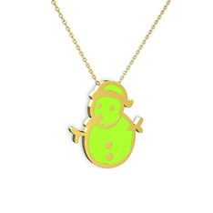 Kardan Adam Kolye - 8 ayar altın kolye (Neon yeşil mineli, 40 cm altın rolo zincir) #ohmvnm