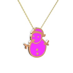 Kardan Adam Kolye - 18 ayar rose altın kolye (Neon pembe mineli, 40 cm altın rolo zincir) #qt2r4q