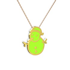 Kardan Adam Kolye - 18 ayar altın kolye (Neon yeşil mineli, 40 cm rose altın rolo zincir) #r9wfv7