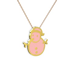 Kardan Adam Kolye - 8 ayar altın kolye (Pastel pembe mineli, 40 cm rose altın rolo zincir) #rlhzws