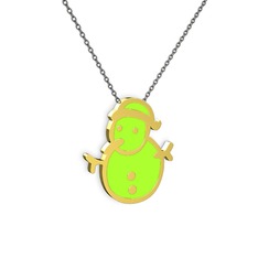18 ayar altın kolye (Neon yeşil mineli, 40 cm gümüş rolo zincir)