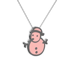 Kardan Adam Kolye - 925 ayar siyah rodyum kaplama gümüş kolye (Pastel pembe mineli, 40 cm beyaz altın rolo zincir) #zqe30n