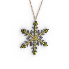 Aloin Kar Tanesi Kolye - Peridot ve sitrin 925 ayar siyah rodyum kaplama gümüş kolye (40 cm rose altın rolo zincir) #100w549