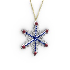 Aloin Kar Tanesi Kolye - Kök yakut ve lab safir 8 ayar beyaz altın kolye (40 cm altın rolo zincir) #108avab