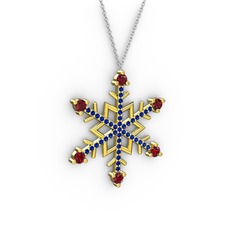 Garnet ve lab safir 18 ayar altın kolye (40 cm beyaz altın rolo zincir)