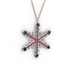 Siyah zirkon ve garnet 14 ayar beyaz altın kolye (40 cm rose altın rolo zincir)