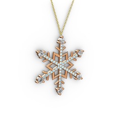 Aloin Kar Tanesi Kolye - Swarovski ve akuamarin 925 ayar rose altın kaplama gümüş kolye (40 cm altın rolo zincir) #10gnhki