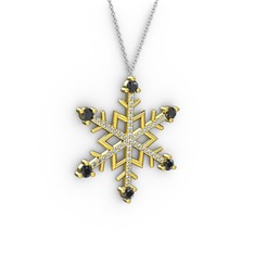Aloin Kar Tanesi Kolye - Siyah zirkon ve pırlanta 8 ayar altın kolye (0.473 karat, 40 cm gümüş rolo zincir) #10jx6yz
