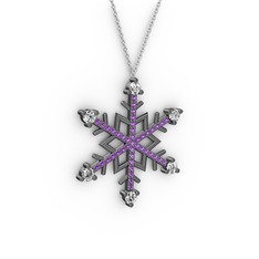 Aloin Kar Tanesi Kolye - Swarovski ve ametist 925 ayar siyah rodyum kaplama gümüş kolye (40 cm beyaz altın rolo zincir) #10mydkk