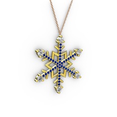 Aloin Kar Tanesi Kolye - Swarovski ve lab safir 8 ayar altın kolye (40 cm rose altın rolo zincir) #10ncdlx