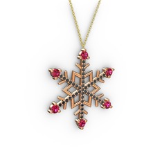 Rodolit garnet ve siyah zirkon 8 ayar rose altın kolye (40 cm gümüş rolo zincir)