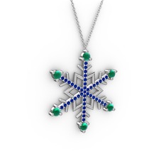 Aloin Kar Tanesi Kolye - Kök zümrüt ve lab safir 14 ayar beyaz altın kolye (40 cm beyaz altın rolo zincir) #11g56p9