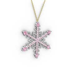 Aloin Kar Tanesi Kolye - Pembe kuvars 8 ayar beyaz altın kolye (40 cm altın rolo zincir) #11hclds