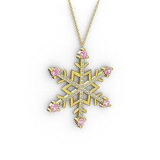 Aloin Kar Tanesi Kolye - Pembe kuvars ve swarovski 18 ayar altın kolye (40 cm altın rolo zincir) #121zg7t