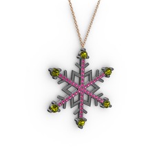 Aloin Kar Tanesi Kolye - Peridot ve rodolit garnet 925 ayar siyah rodyum kaplama gümüş kolye (40 cm rose altın rolo zincir) #128tbrz