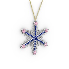 Aloin Kar Tanesi Kolye - Pembe kuvars ve lab safir 14 ayar beyaz altın kolye (40 cm altın rolo zincir) #12evl2k