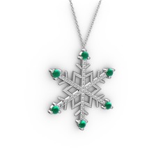 Aloin Kar Tanesi Kolye - Kök zümrüt ve beyaz zirkon 18 ayar beyaz altın kolye (40 cm beyaz altın rolo zincir) #12xr5v3