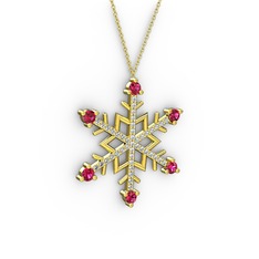 Aloin Kar Tanesi Kolye - Rodolit garnet ve beyaz zirkon 8 ayar altın kolye (40 cm gümüş rolo zincir) #1311z1o