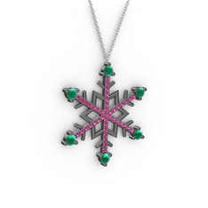 Aloin Kar Tanesi Kolye - Kök zümrüt ve rodolit garnet 925 ayar siyah rodyum kaplama gümüş kolye (40 cm gümüş rolo zincir) #133lazt