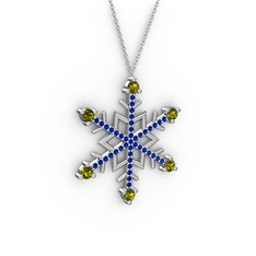 Aloin Kar Tanesi Kolye - Peridot ve lab safir 925 ayar gümüş kolye (40 cm beyaz altın rolo zincir) #13i883q