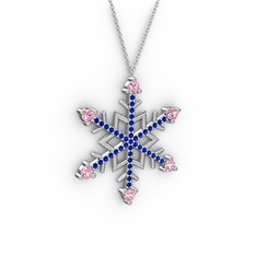 Pembe kuvars ve lab safir 925 ayar gümüş kolye (40 cm gümüş rolo zincir)
