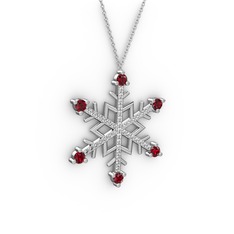 Garnet ve swarovski 14 ayar beyaz altın kolye (40 cm beyaz altın rolo zincir)