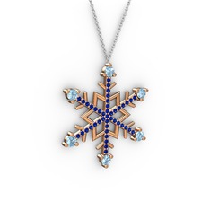 Aloin Kar Tanesi Kolye - Akuamarin ve lab safir 8 ayar rose altın kolye (40 cm beyaz altın rolo zincir) #13txkwx