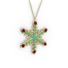 Aloin Kar Tanesi Kolye - Garnet ve yeşil kuvars 925 ayar altın kaplama gümüş kolye (40 cm altın rolo zincir) #13xao3u