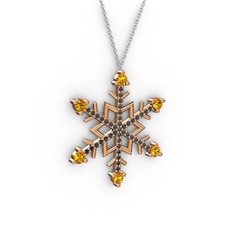 Aloin Kar Tanesi Kolye - Sitrin ve siyah zirkon 8 ayar rose altın kolye (40 cm gümüş rolo zincir) #144bnr2