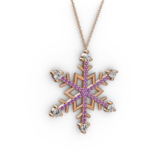 Aloin Kar Tanesi Kolye - Swarovski ve ametist 14 ayar rose altın kolye (40 cm gümüş rolo zincir) #14bmo5s