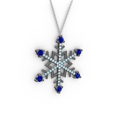 Aloin Kar Tanesi Kolye - Lab safir ve akuamarin 925 ayar siyah rodyum kaplama gümüş kolye (40 cm gümüş rolo zincir) #14elzh6