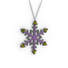 Aloin Kar Tanesi Kolye - Peridot ve ametist 925 ayar siyah rodyum kaplama gümüş kolye (40 cm beyaz altın rolo zincir) #14phv76