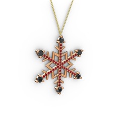 Aloin Kar Tanesi Kolye - Siyah zirkon ve garnet 14 ayar rose altın kolye (40 cm altın rolo zincir) #14scvgq