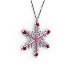 Garnet ve rodolit garnet 8 ayar beyaz altın kolye (40 cm gümüş rolo zincir)