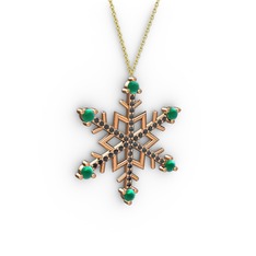 Aloin Kar Tanesi Kolye - Kök zümrüt ve siyah zirkon 925 ayar rose altın kaplama gümüş kolye (40 cm altın rolo zincir) #14zjba9