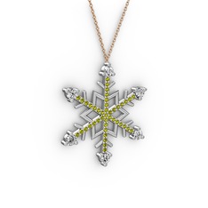 Aloin Kar Tanesi Kolye - Beyaz zirkon ve peridot 14 ayar beyaz altın kolye (40 cm rose altın rolo zincir) #1532v39