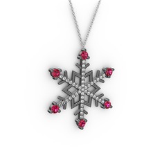 Aloin Kar Tanesi Kolye - Rodolit garnet ve swarovski 925 ayar siyah rodyum kaplama gümüş kolye (40 cm beyaz altın rolo zincir) #156szuc