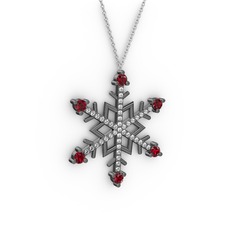 Aloin Kar Tanesi Kolye - Garnet ve swarovski 925 ayar siyah rodyum kaplama gümüş kolye (40 cm beyaz altın rolo zincir) #15bgrr3